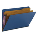 Smead End Tab Colored Pressboard Classification Folders with SafeSHIELD Coated Fasteners, 2 Dividers, Legal Size, Dark Blue, 10/Box