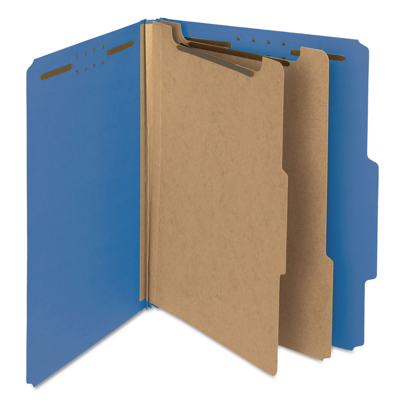 Smead 100% Recycled Pressboard Classification Folders, 2 Dividers, Letter Size, Dark Blue, 10/Box
