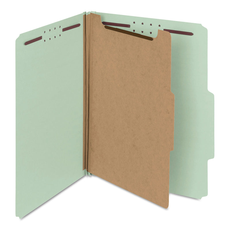 Smead 100% Recycled Pressboard Classification Folders, 1 Divider, Letter Size, Gray-Green, 10/Box