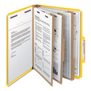 Smead Eight-Section Pressboard Top Tab Classification Folders with SafeSHIELD Fasteners, 3 Dividers, Letter Size, Yellow, 10/Box