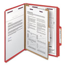 Smead Four-Section Pressboard Top Tab Classification Folders with SafeSHIELD Fasteners, 1 Divider, Letter Size, Bright Red, 10/Box