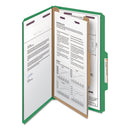 Smead Four-Section Pressboard Top Tab Classification Folders with SafeSHIELD Fasteners, 1 Divider, Legal Size, Green, 10/Box