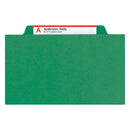 Smead 6-Section Pressboard Top Tab Pocket-Style Classification Folders with SafeSHIELD Fasteners, 2 Dividers, Legal, Green, 10/BX