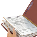 Smead Pressboard Classification Folders with SafeSHIELD Coated Fasteners, 2/5 Cut, 2 Dividers, Legal Size, Red, 10/Box