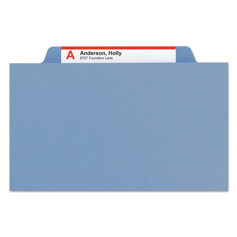 Smead Colored Top Tab Classification Folders, 2 Dividers, Letter Size, Blue, 10/Box