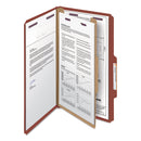 Smead Pressboard Classification Folders with SafeSHIELD Coated Fasteners, 2/5 Cut, 1 Divider, Legal Size, Red, 10/Box