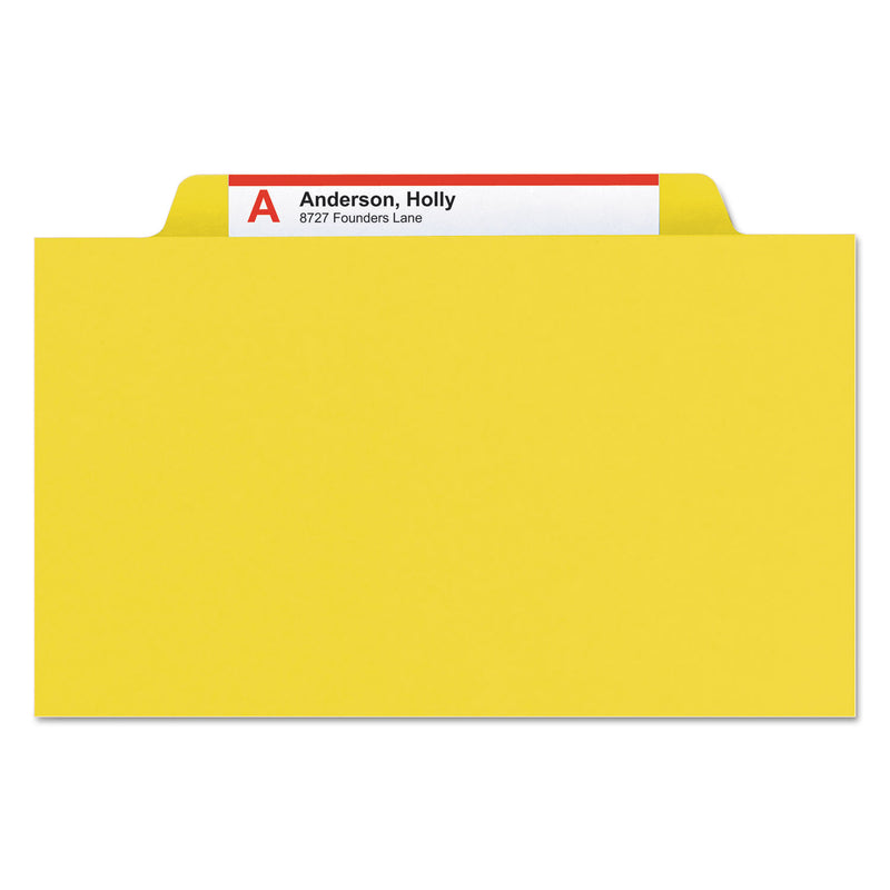 Smead Four-Section Pressboard Top Tab Classification Folders with SafeSHIELD Fasteners, 1 Divider, Legal Size, Yellow, 10/Box