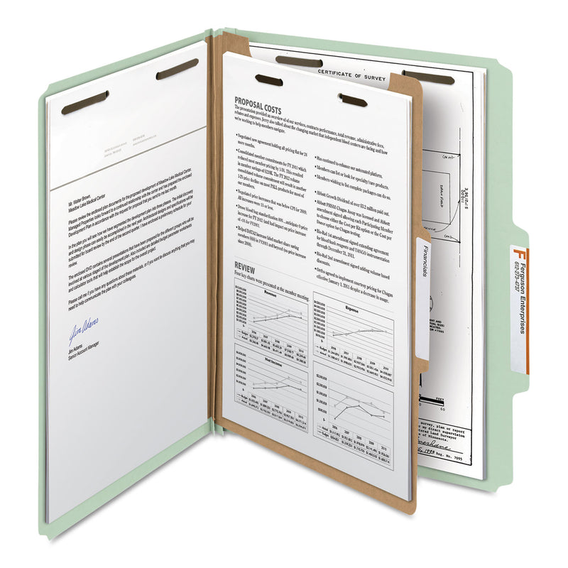 Smead 100% Recycled Pressboard Classification Folders, 3 Dividers, Legal Size, Gray-Green, 10/Box
