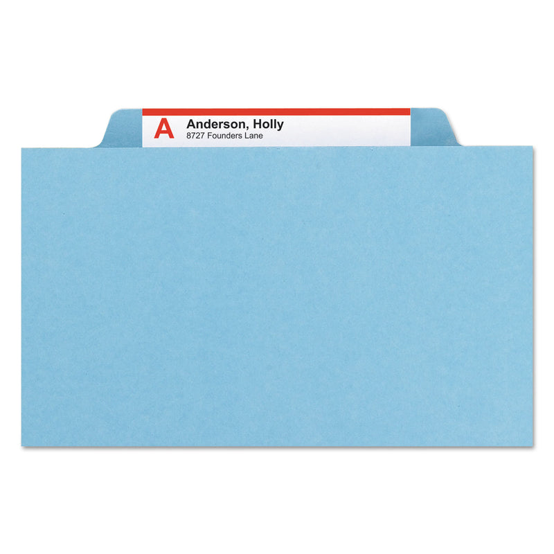 Smead Eight-Section Pressboard Top Tab Classification Folders with SafeSHIELD Fasteners, 3 Dividers, Legal Size, Blue, 10/Box