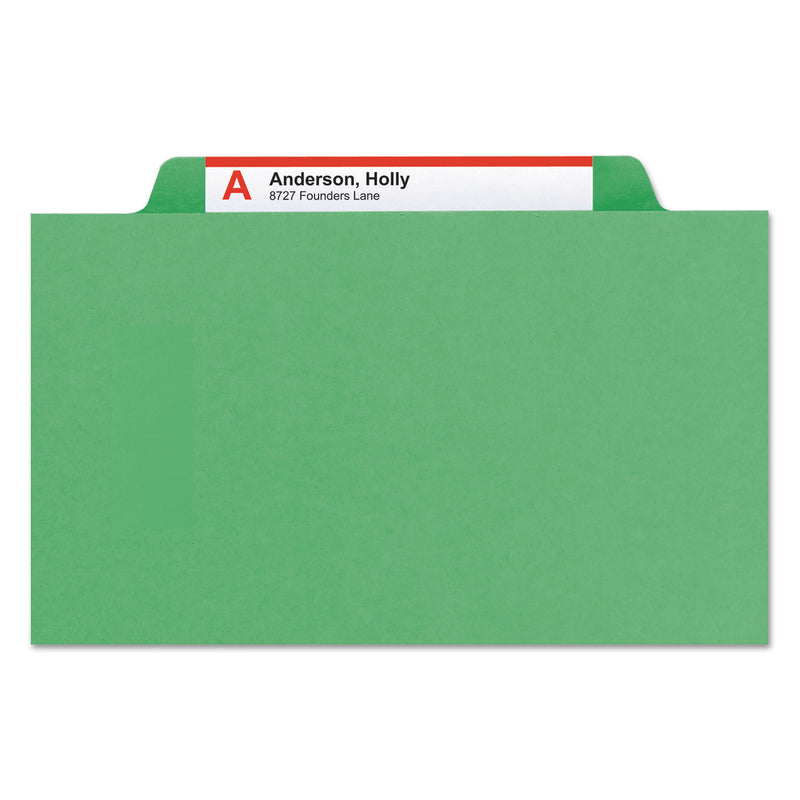 Smead Colored Top Tab Classification Folders, 2 Dividers, Letter Size, Green, 10/Box