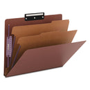 Smead Pressboard Classification Folders with SafeSHIELD Coated Fasteners, 1/3-Cut, 2 Dividers, Letter Size, Red, 10/Box