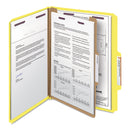 Smead Four-Section Pressboard Top Tab Classification Folders with SafeSHIELD Fasteners, 1 Divider, Letter Size, Yellow, 10/Box