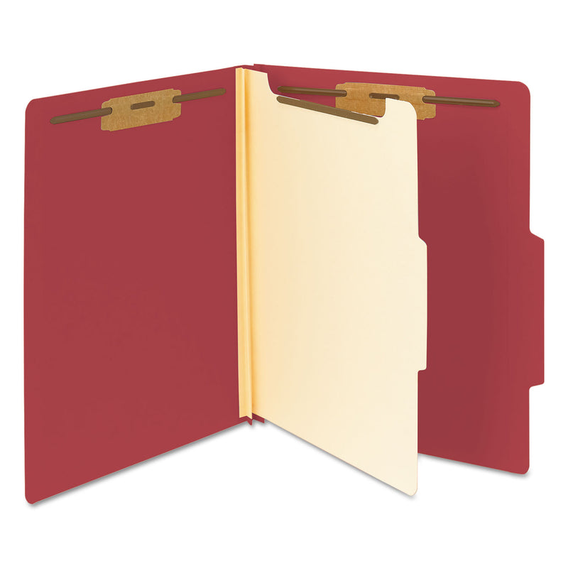 Smead Colored Top Tab Classification Folders, 1 Divider, Letter Size, Red, 10/Box
