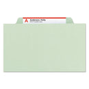 Smead Pressboard Classification Folders with SafeSHIELD Coated Fasteners, 2/5 Cut, 2 Dividers, Letter Size, Gray-Green, 10/Box