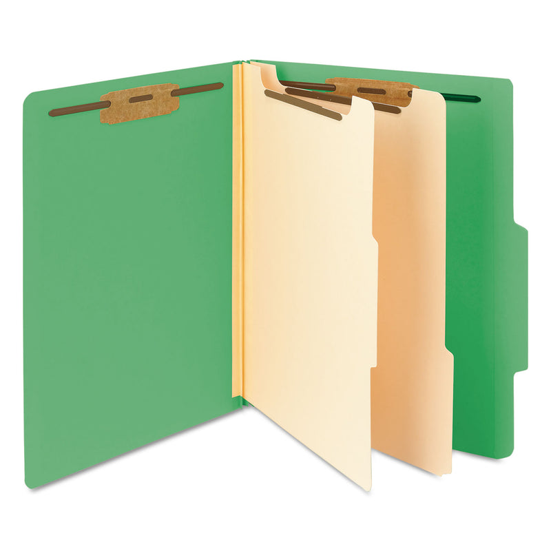 Smead Colored Top Tab Classification Folders, 2 Dividers, Letter Size, Green, 10/Box