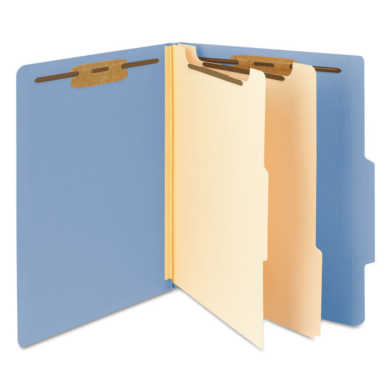 Smead Colored Top Tab Classification Folders, 2 Dividers, Letter Size, Blue, 10/Box