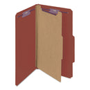Smead Pressboard Classification Folders with SafeSHIELD Coated Fasteners, 2/5 Cut, 1 Divider, Legal Size, Red, 10/Box