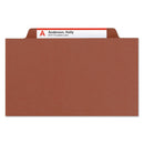 Smead Pressboard Classification Folders with SafeSHIELD Coated Fasteners, 2/5 Cut, 3 Dividers, Legal Size, Red, 10/Box
