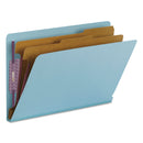 Smead End Tab Colored Pressboard Classification Folders with SafeSHIELD Coated Fasteners, 2 Dividers, Legal Size, Blue, 10/Box