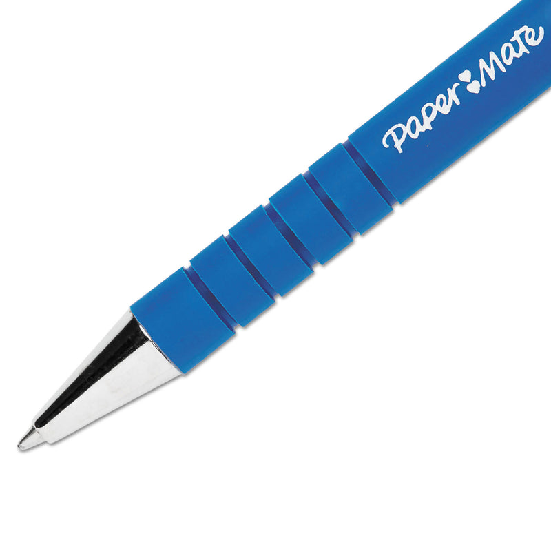 Paper Mate FlexGrip Ultra Ballpoint Pen, Retractable, Fine 0.8 mm, Blue Ink, Black/Blue Barrel, Dozen
