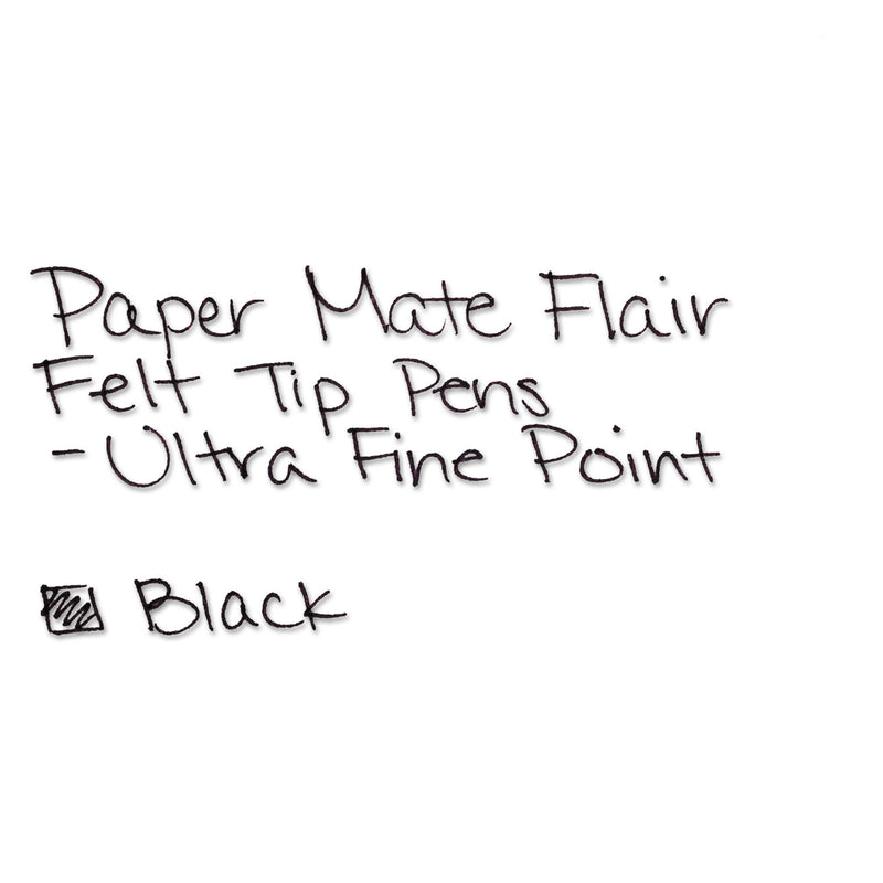 Paper Mate Flair Felt Tip Porous Point Pen, Stick, Extra-Fine 0.4 mm, Black Ink, Black Barrel, Dozen