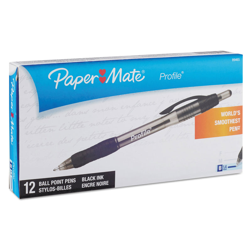 Paper Mate Profile Ballpoint Pen, Retractable, Bold 1.4 mm, Black Ink, Black Barrel, Dozen