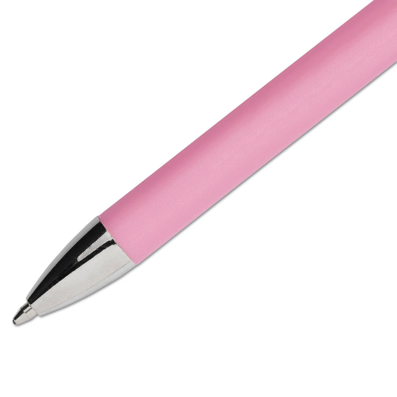 Paper Mate “Write for Hope” Edition FlexGrip Elite Ballpoint Pen, Retractable, Medium 1 mm, Black Ink, Pink Barrel, Dozen