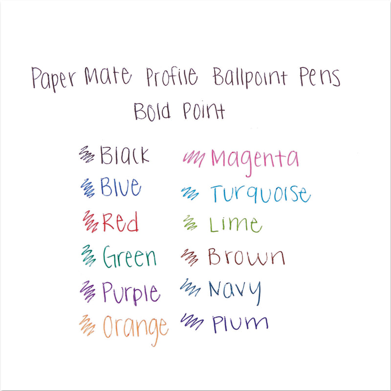 Paper Mate Profile Ballpoint Pen, Retractable, Bold 1.4 mm, Blue Ink, Blue Barrel, Dozen