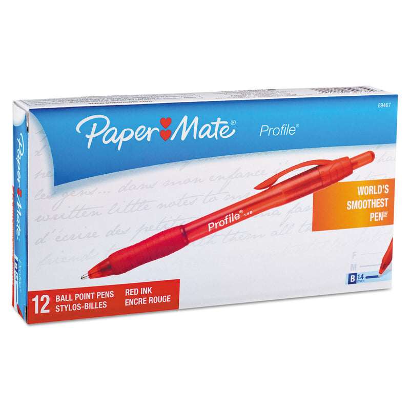 Paper Mate Profile Ballpoint Pen, Retractable, Bold 1.4 mm, Red Ink, Red Barrel, Dozen