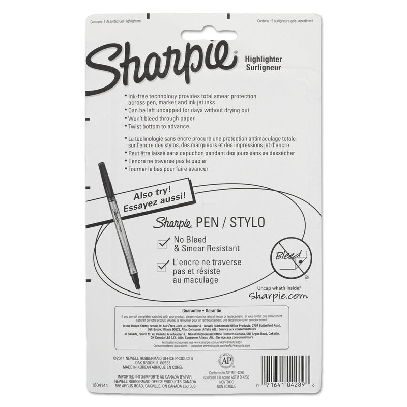 Sharpie Gel Highlighters, Assorted Ink Colors, Bullet Tip, Assorted Barrel Colors, 5/Set