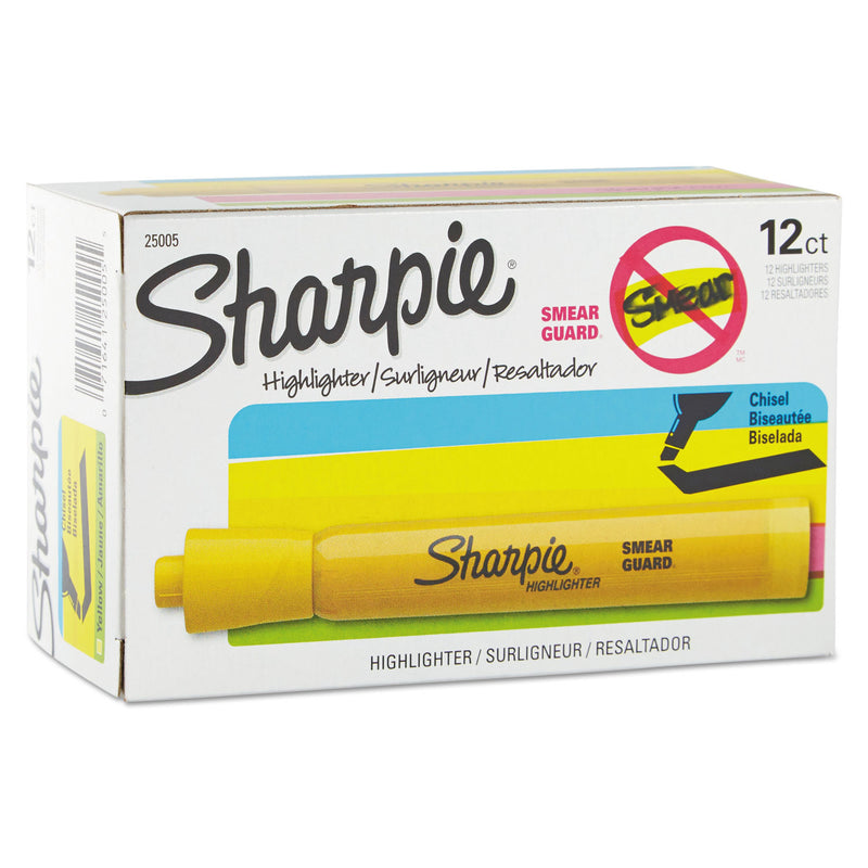 Sharpie Tank Style Highlighters, Yellow Ink, Chisel Tip, Yellow Barrel, Dozen