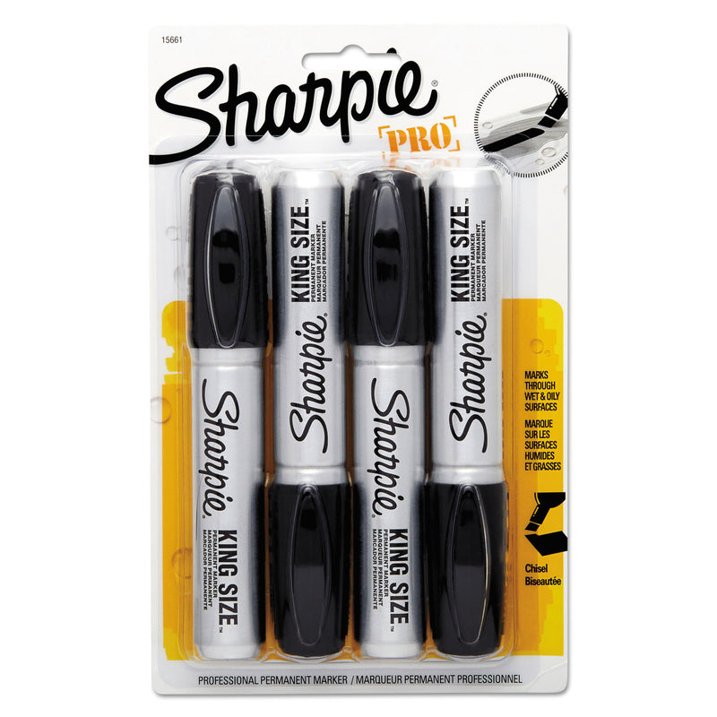 Sharpie King Size Permanent Marker, Broad Chisel Tip, Black, 4/Pack