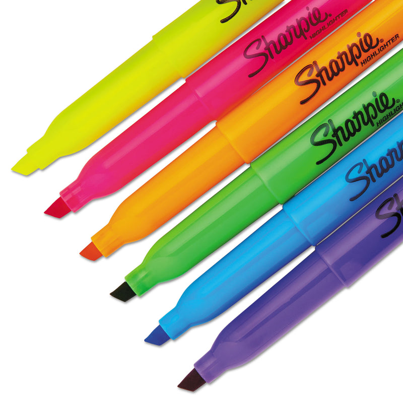 Sharpie Pocket Style Highlighters, Assorted Ink Colors, Chisel Tip, Assorted Barrel Colors, Dozen