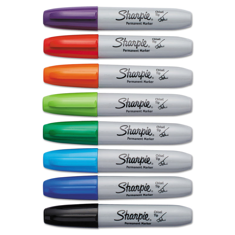 Sharpie Chisel Tip Permanent Marker, Medium Chisel Tip, Assorted Colors, 8/Set