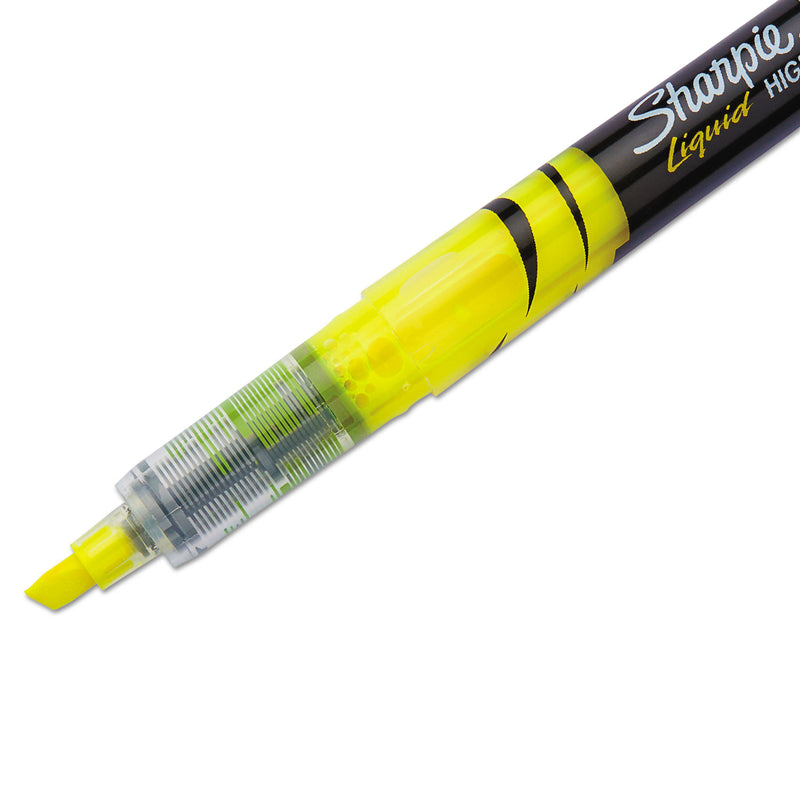Sharpie Liquid Pen Style Highlighters, Fluorescent Yellow Ink, Chisel Tip, Yellow/Black/Clear Barrel, Dozen