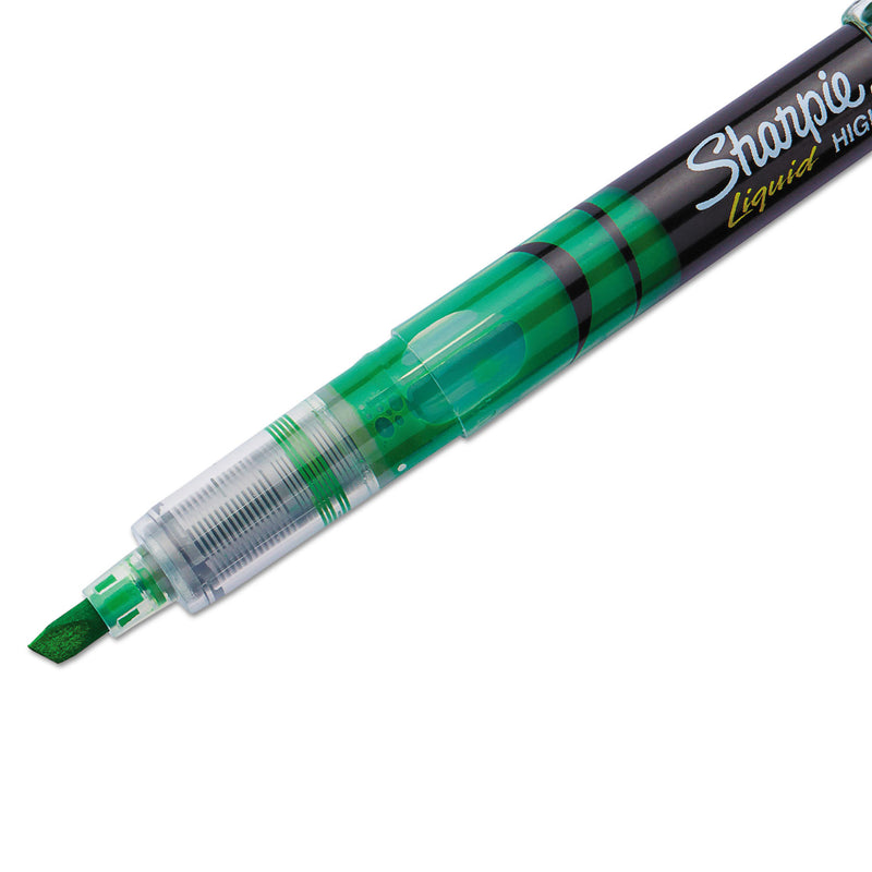 Sharpie Liquid Pen Style Highlighters, Fluorescent Green Ink, Chisel Tip, Green/Black/Clear Barrel, Dozen
