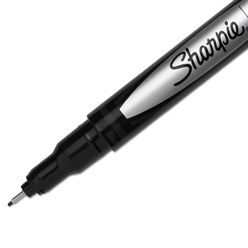Sharpie Water-Resistant Ink Porous Point Pen, Stick, Fine 0.4 mm, Black Ink, Black/Gray Barrel, Dozen