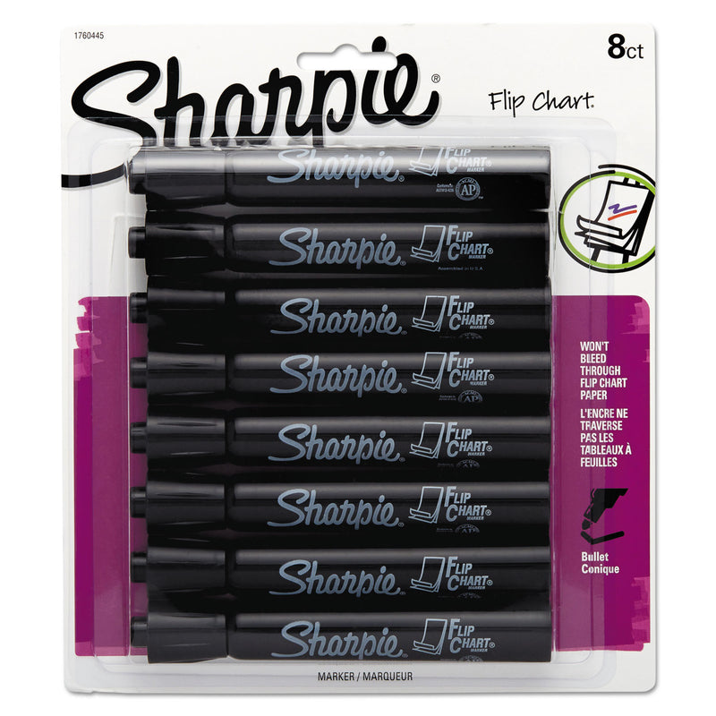 Sharpie Flip Chart Marker, Broad Bullet Tip, Black, 8/Pack