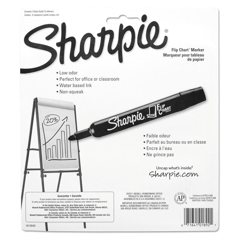 Sharpie Flip Chart Marker, Broad Bullet Tip, Black, 8/Pack