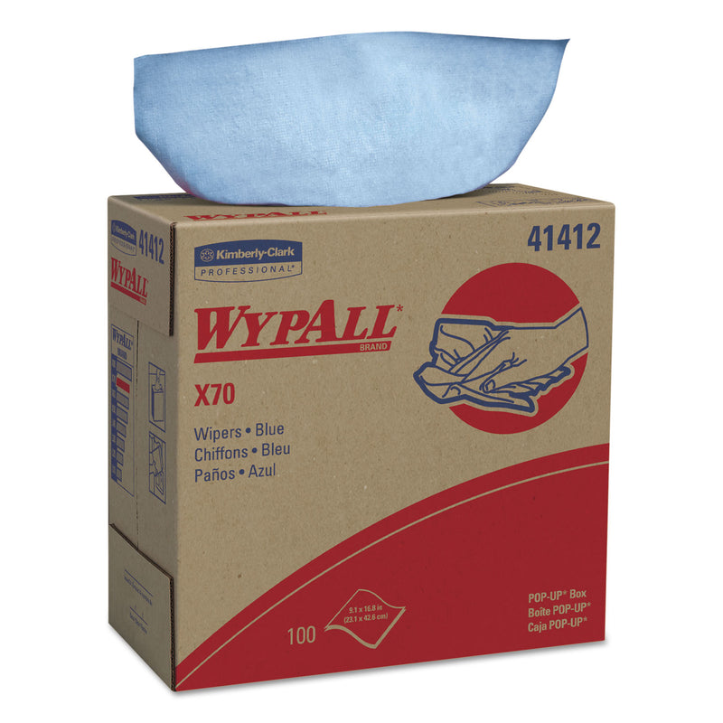 WypAll X70 Cloths, POP-UP Box, 9.13 x 16.8, Blue, 100/Box, 10 Boxes/Carton