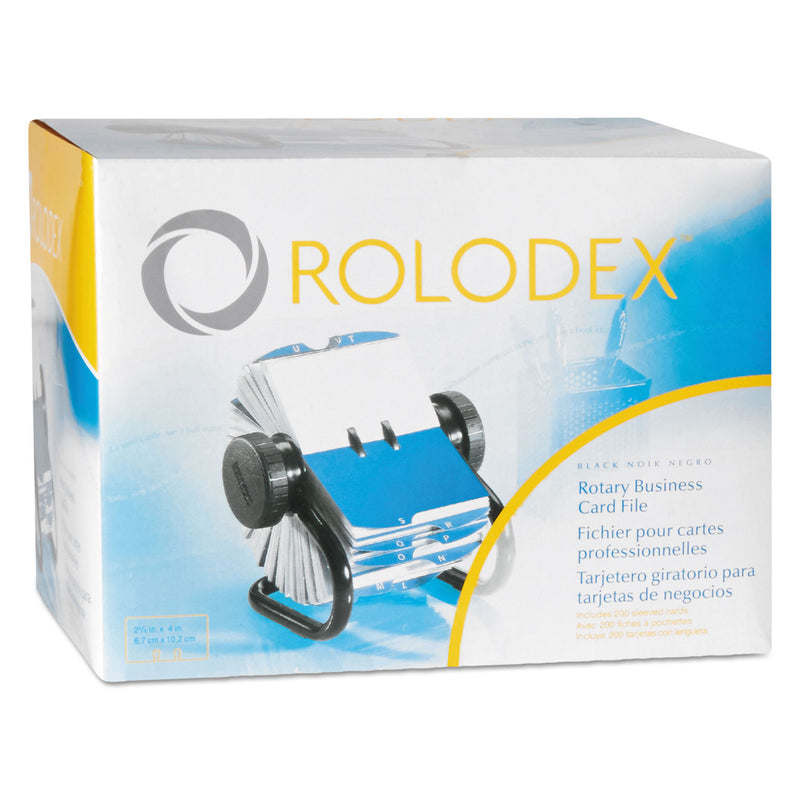 Rolodex Open Rotary Business Card File with 24 Guides, Holds 400 2.63 x 4 Cards, 6.5 x 5.61 x 5.08, Metal, Black
