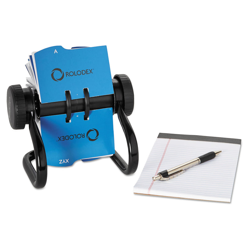 Rolodex Open Rotary Business Card File with 24 Guides, Holds 400 2.63 x 4 Cards, 6.5 x 5.61 x 5.08, Metal, Black