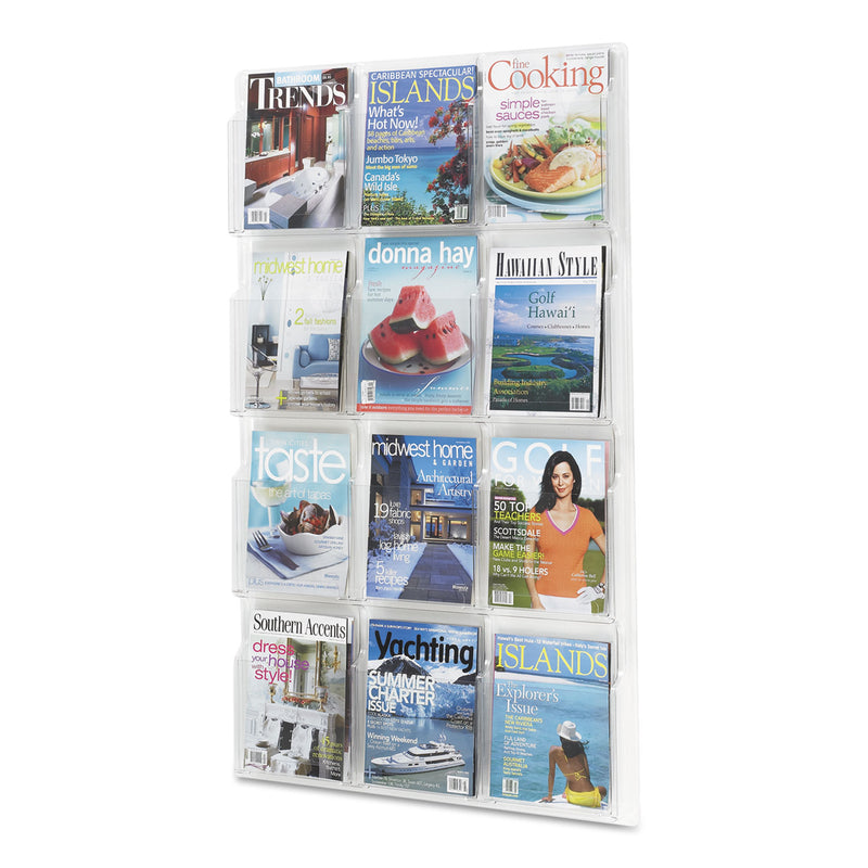 Safco Reveal Clear Literature Displays, 12 Compartments, 30w x 2d x 49h, Clear