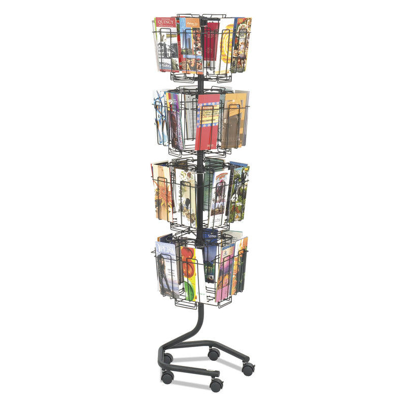Safco Wire Rotary Display Racks, 32 Compartments, 15w x 15d x 60h, Charcoal