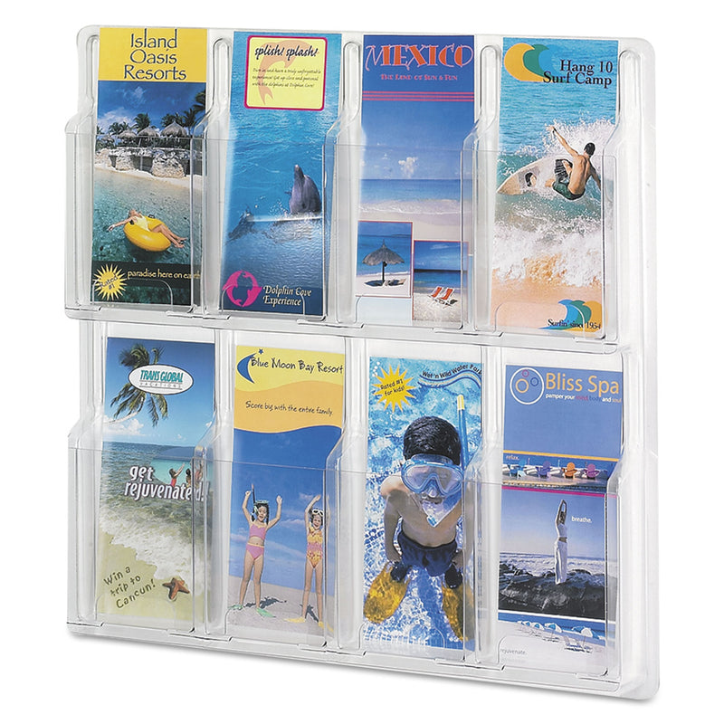 Safco Reveal Clear Literature Displays, 8 Compartments, 20.5w x 2d x 20.5h, Clear