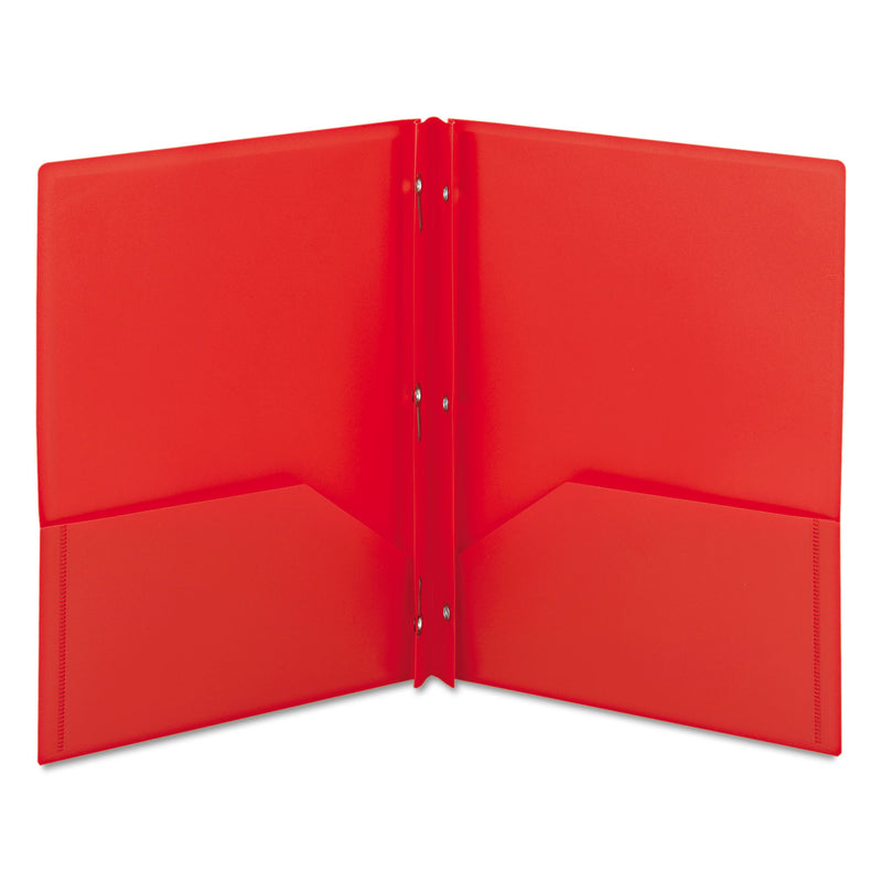 Smead Poly Two-Pocket Folder with Fasteners, 180-Sheet Capacity, 11 x 8.5, Red, 25/Box
