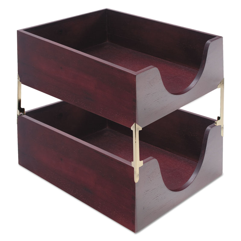 Carver Double-Deep Hardwood Stackable Desk Trays, 1 Section, Legal Size Files, 10.13" x 12.63" x 5", Mahogany