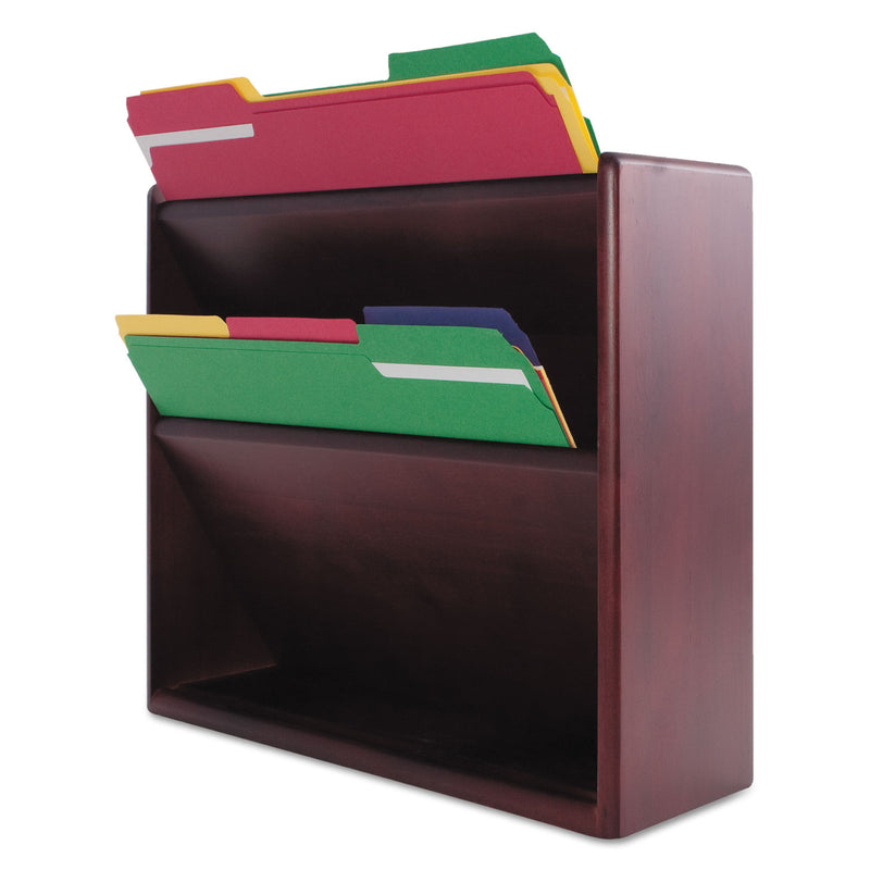 Carver Hardwood Double Wall File, 2 Sections, Letter Size, 14" x 5.25" x 12.5", Mahogany