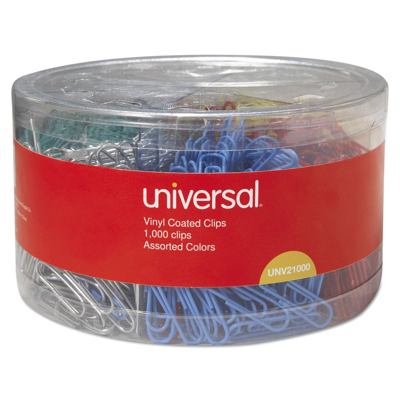 Universal Plastic-Coated Paper Clips with Six-Compartment Organizer Tub,