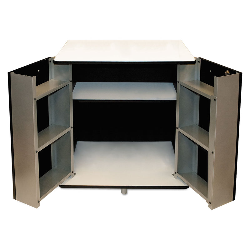 Vertiflex Refreshment Stand, Engineered Wood, 9 Shelves, 29.5" x 21" x 33", White/Black